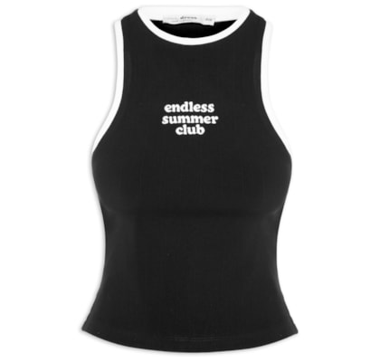 Blusa Feminina Canelada Bordado Summer Club - Preto