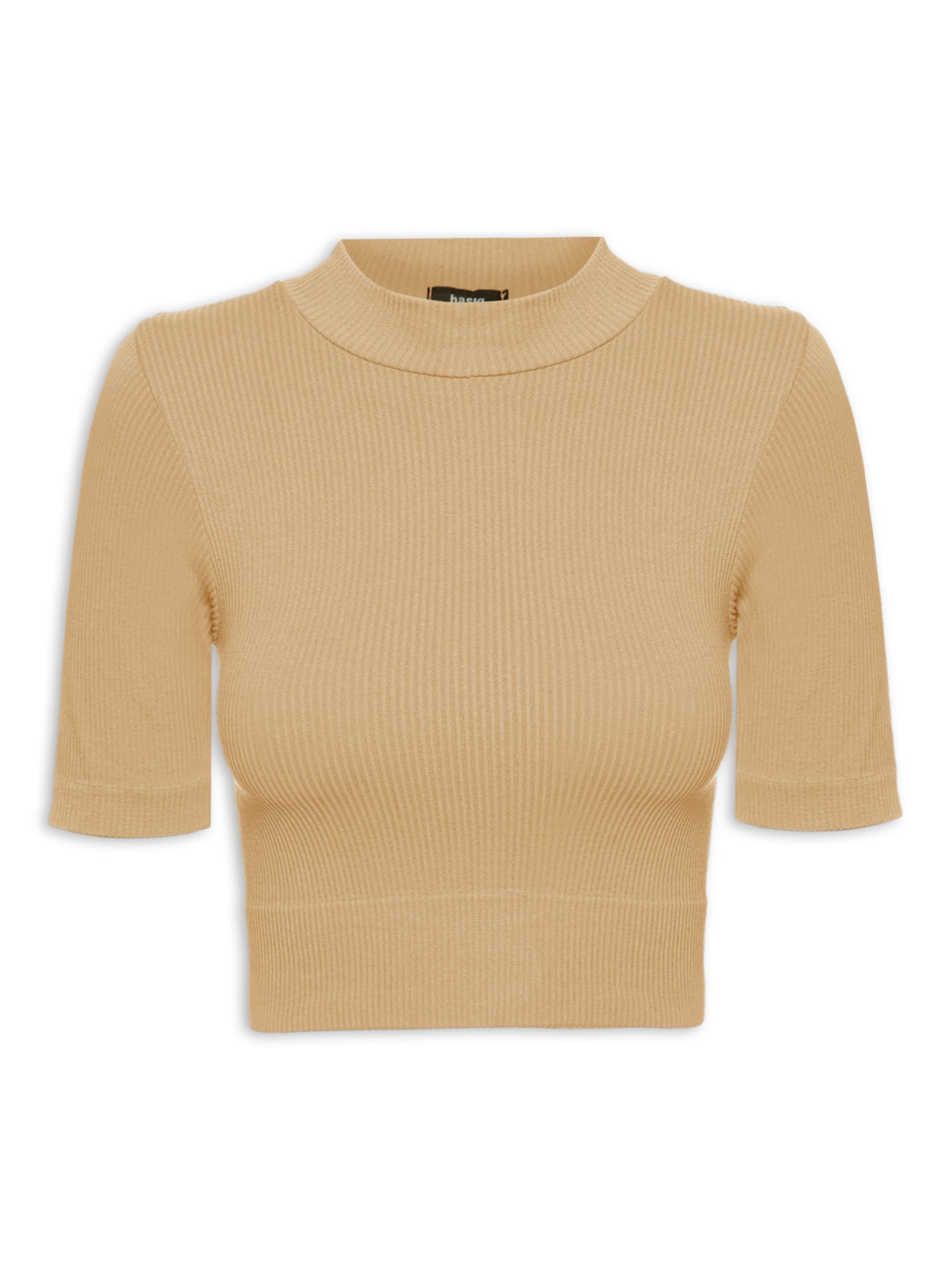 Blusa Feminina Canelada Cropped Gola Alta - Bege