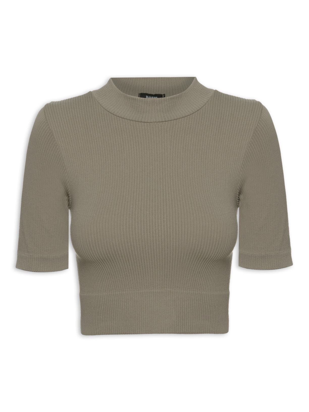 Blusa Feminina Canelada Cropped Gola Alta - Cinza