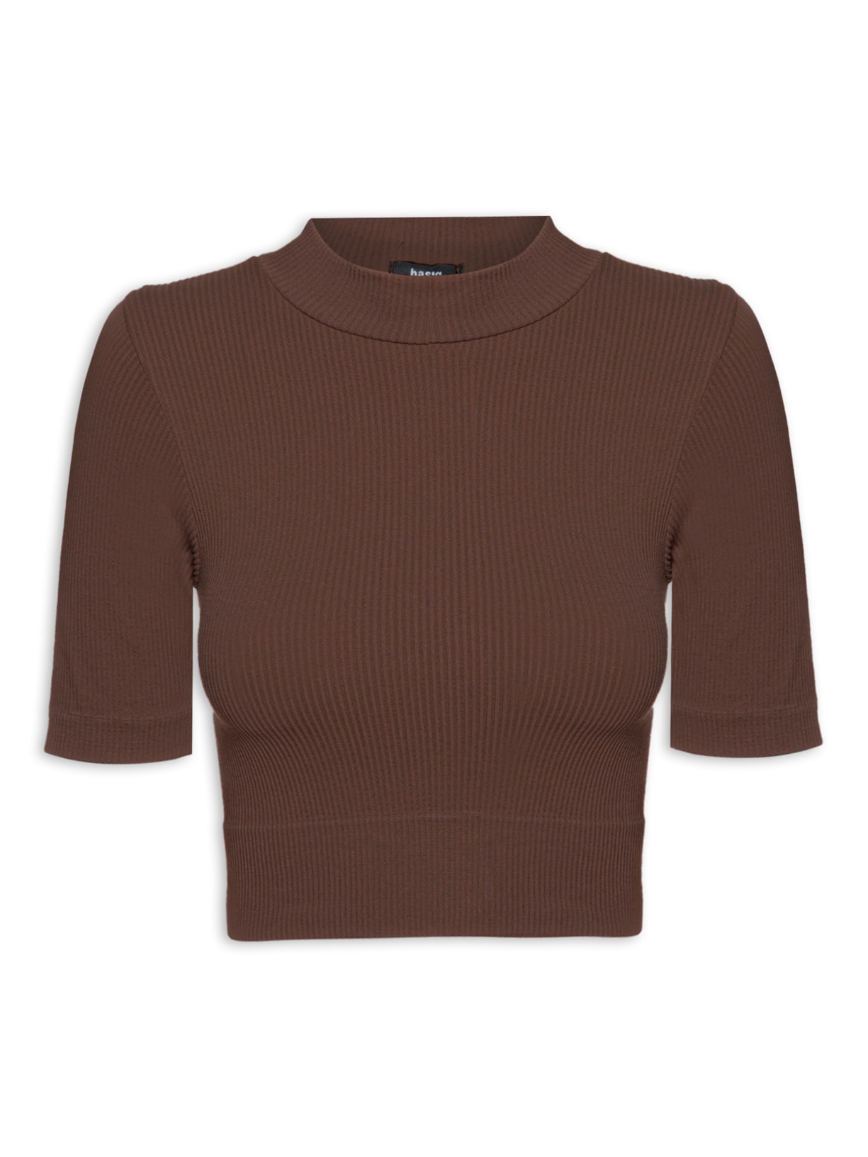 Blusa Feminina Canelada Cropped Gola Alta - Marrom