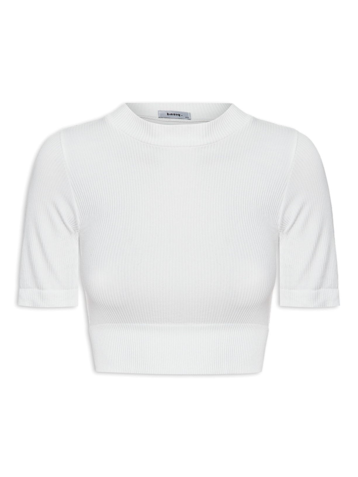 Blusa Feminina Canelada Cropped Gola Alta - Off White