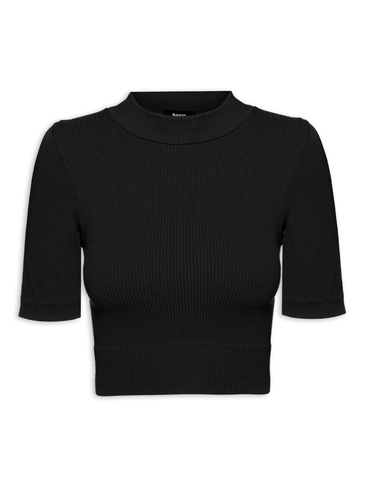 Blusa Feminina Canelada Cropped Gola Alta - Preto