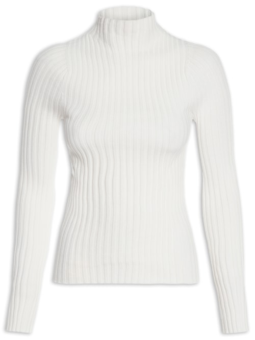 Blusa Feminina Canelada Gola Chaminé - Off White