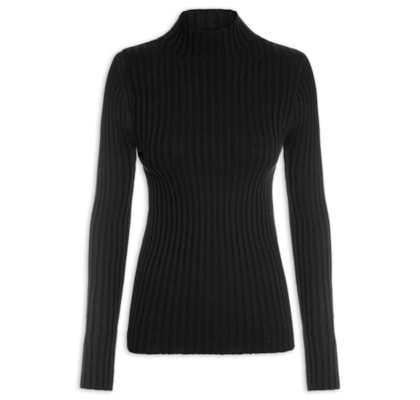 Blusa Feminina Canelada Gola Chaminé - Preto