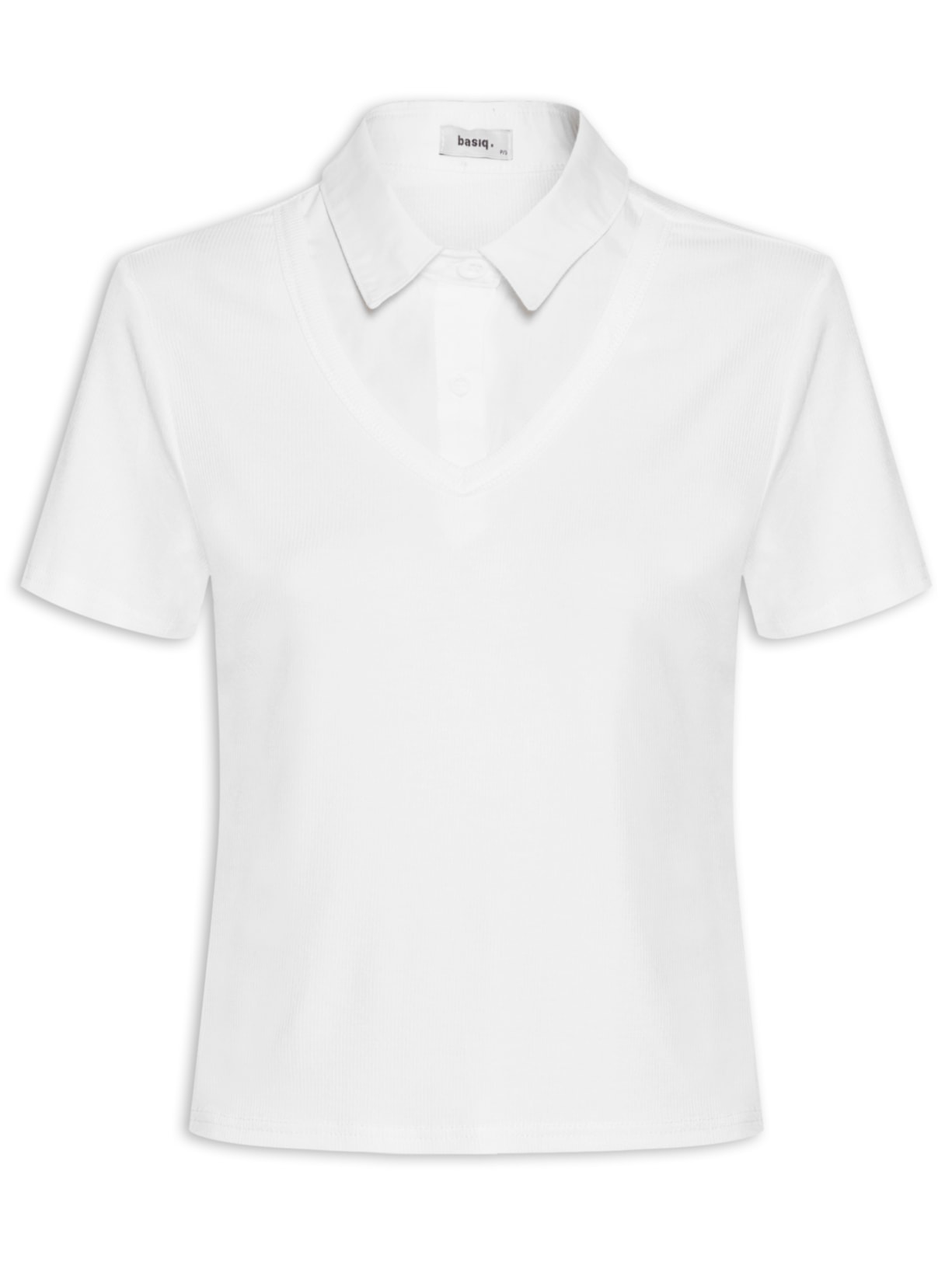 Blusa Feminina Canelada Gola Sobreposta Manga Curta - Branco