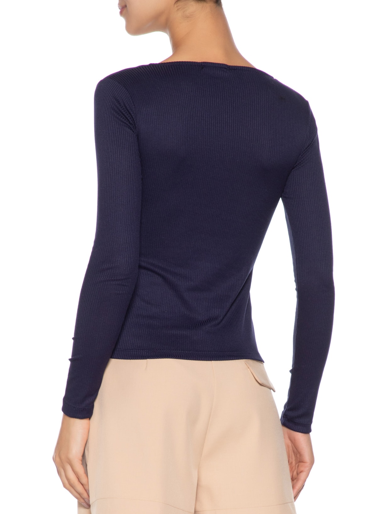 Blusa Feminina Canelada Manga Longa Azul Basiq