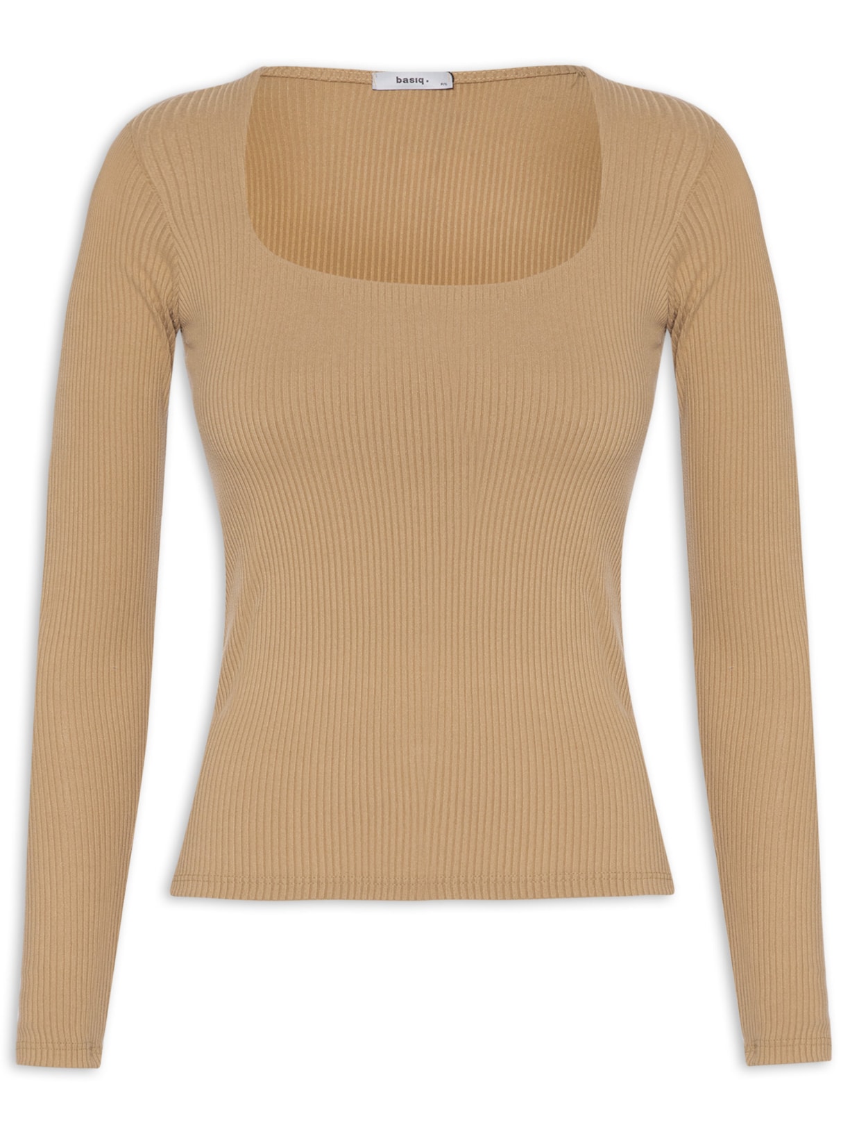 Blusa Feminina Canelada Manga Longa Bege Basiq