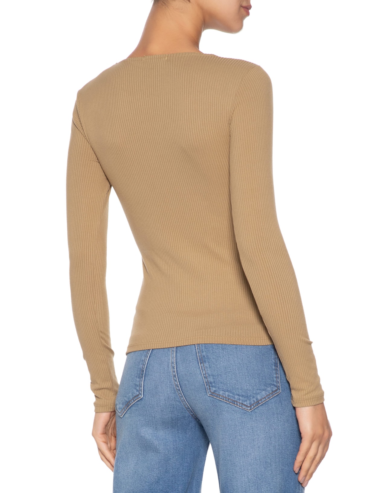 Blusa Feminina Canelada Manga Longa Bege Basiq