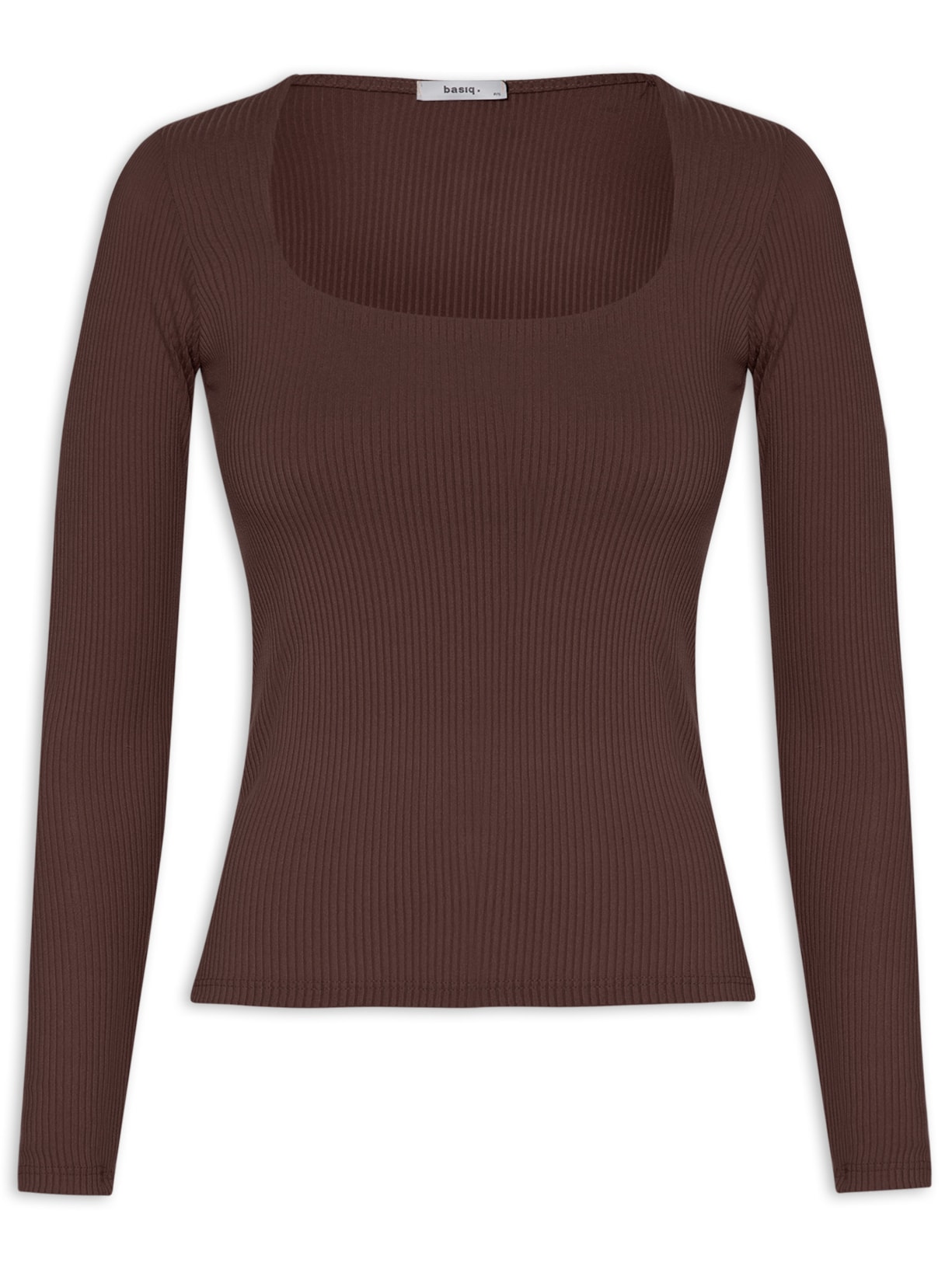 Blusa Feminina Canelada Manga Longa Marrom Basiq