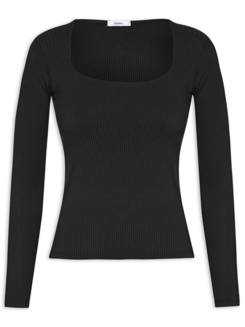 Blusa Feminina Canelada Manga Longa - Preto