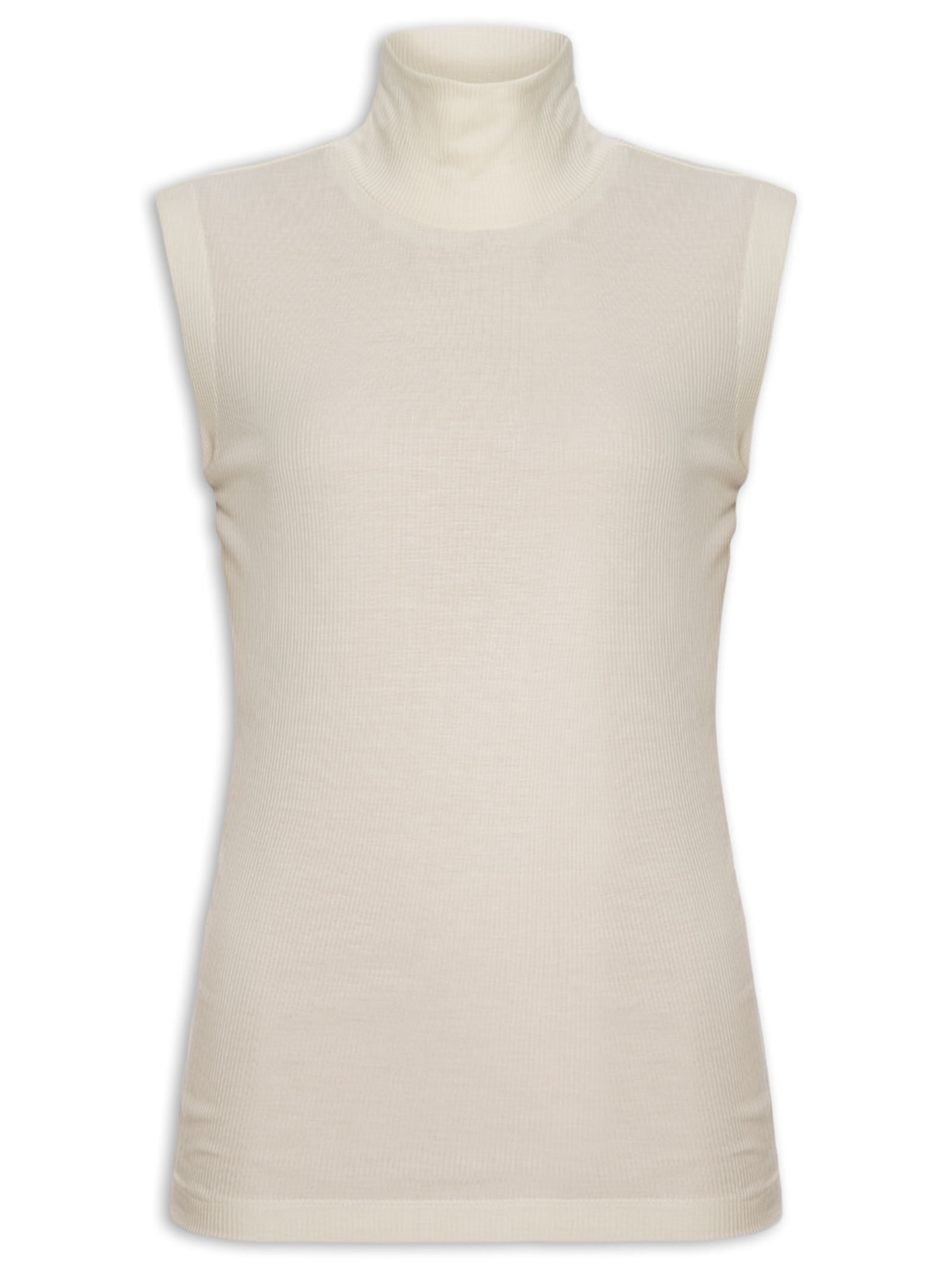 Blusa Feminina Canelada Sem Mangas Com Gola Redonda - Off White