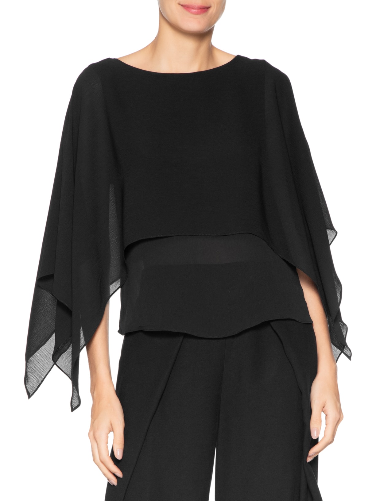 Blusa Feminina Capa Assimétrica Preto '2Essential