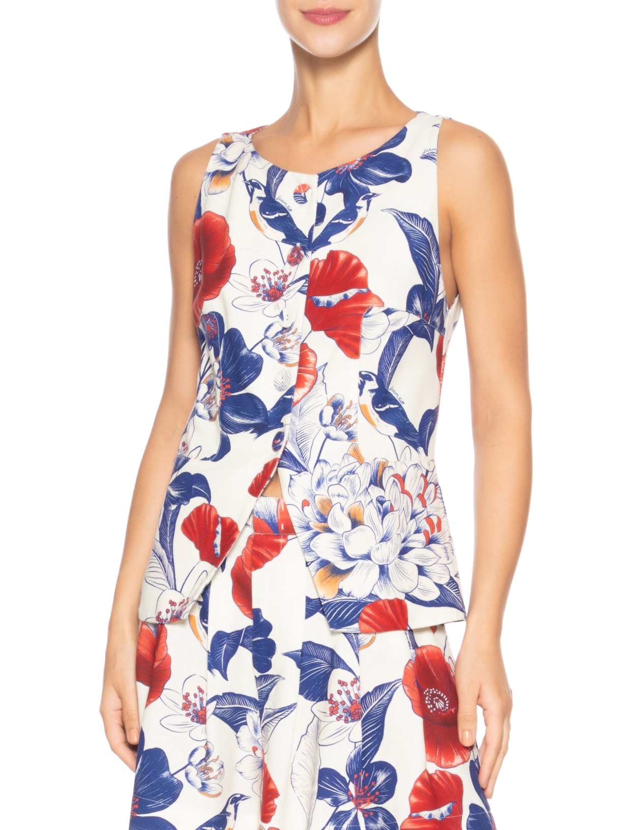 Blusa Feminina Colete Floral Vera Branco Farm