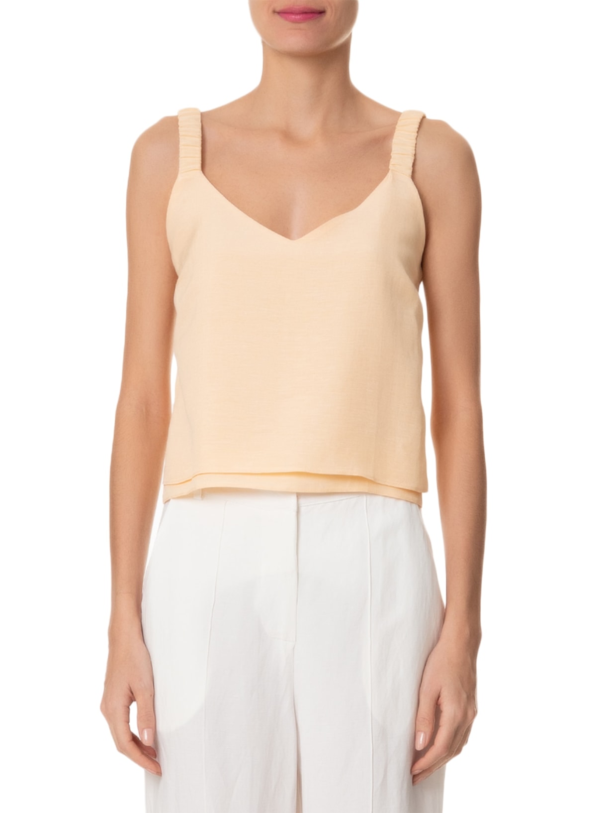 Blusa Feminina Com Alça Franzida Amarelo Basiq