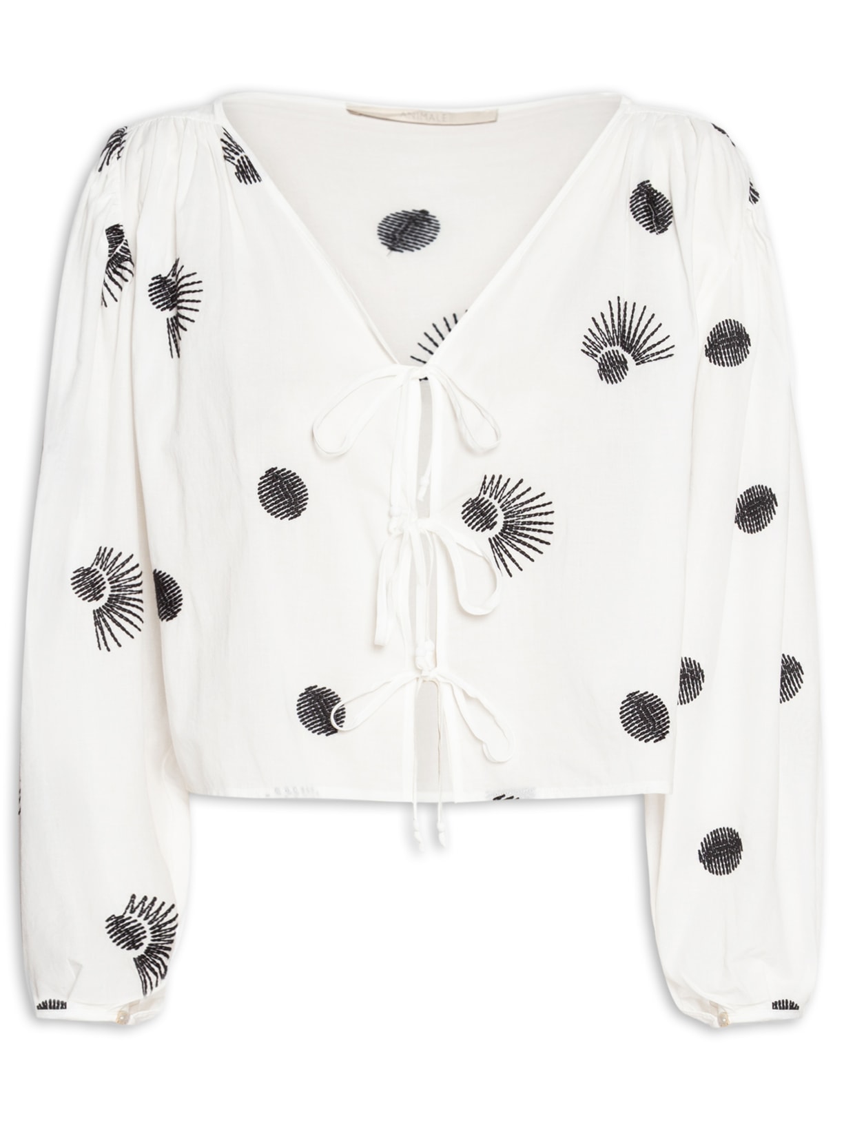 Blusa Feminina Com Amarração E Bordado Poá Branco Animale