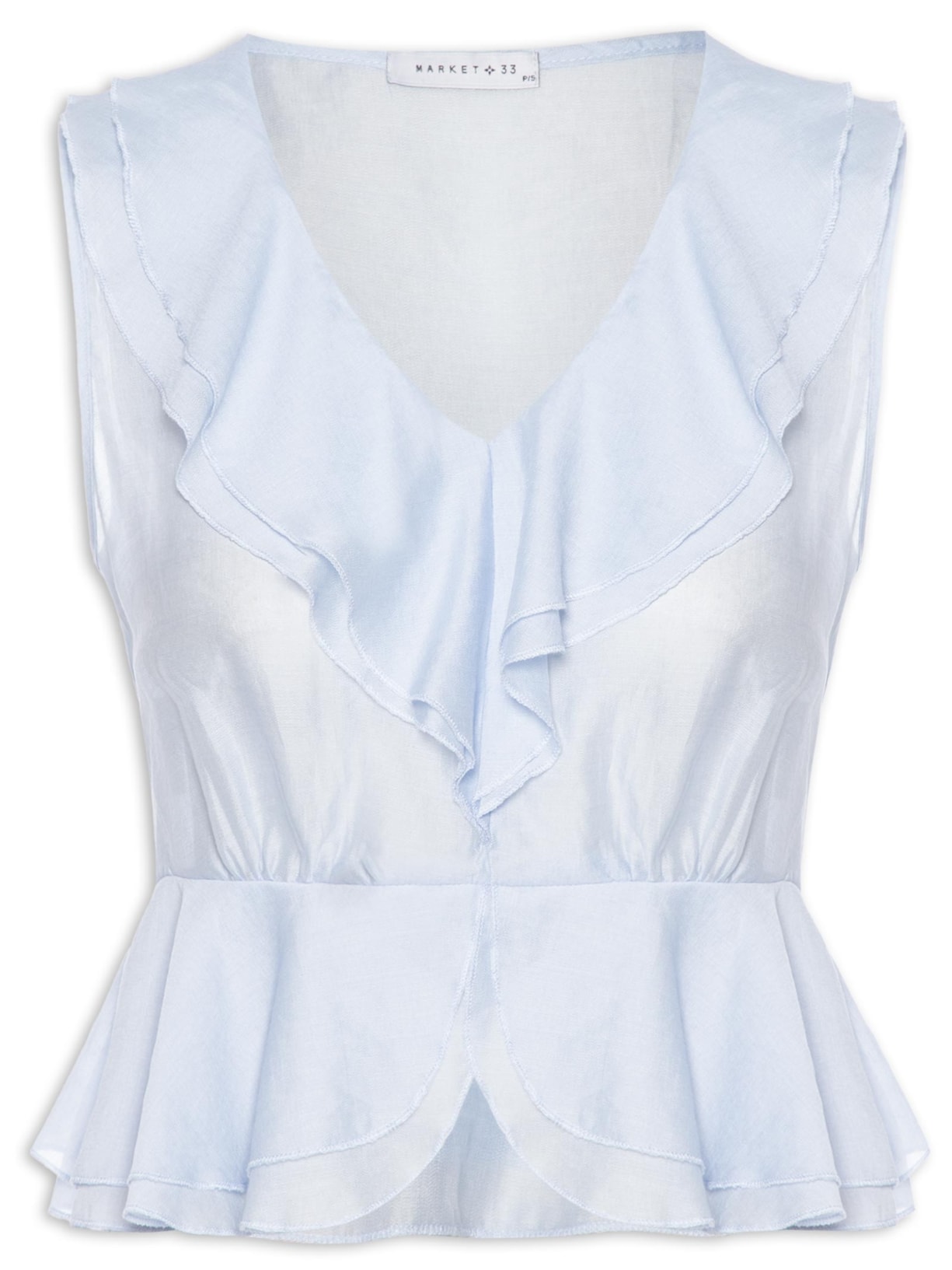 Blusa Feminina Com Babados Azul Market 33