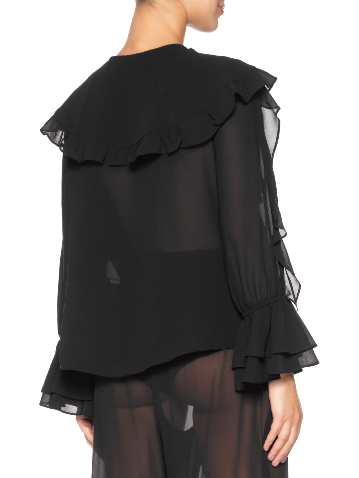 Blusa Feminina Com Babados Em Chiffon Preto '2Essential