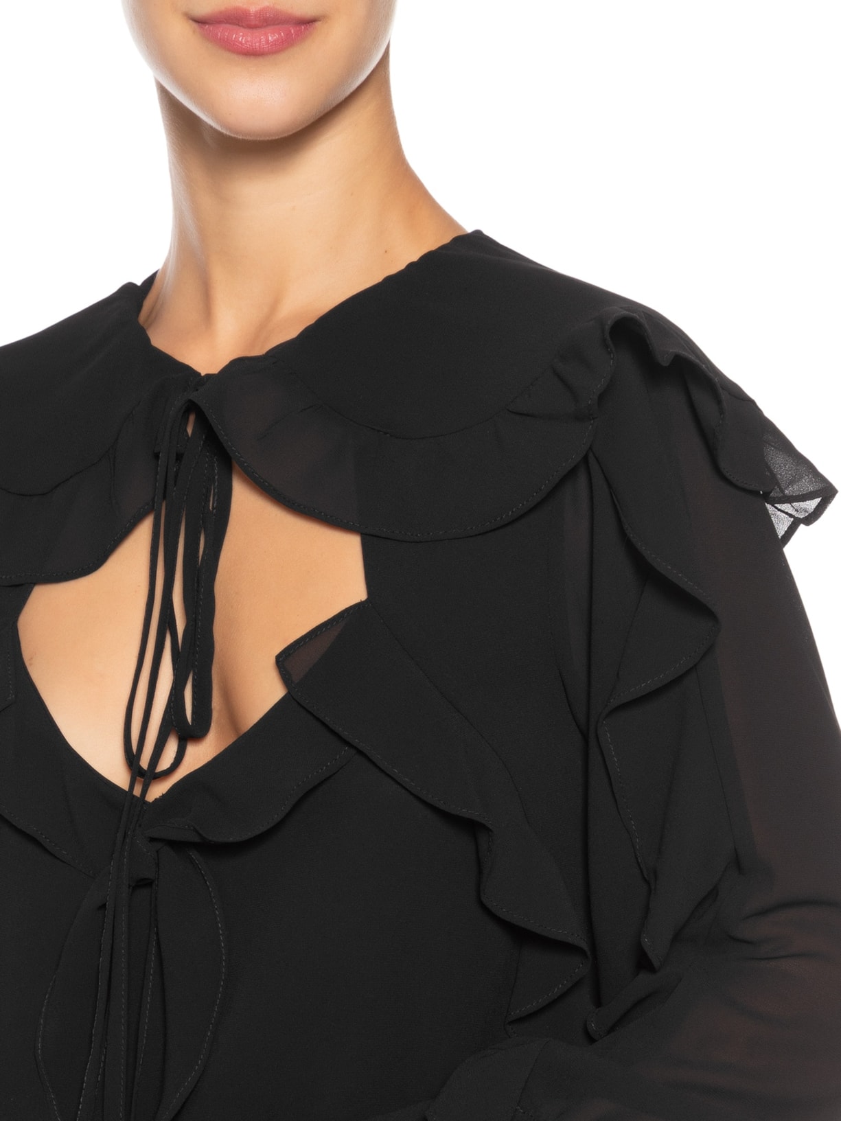 Blusa Feminina Com Babados Em Chiffon Preto '2Essential