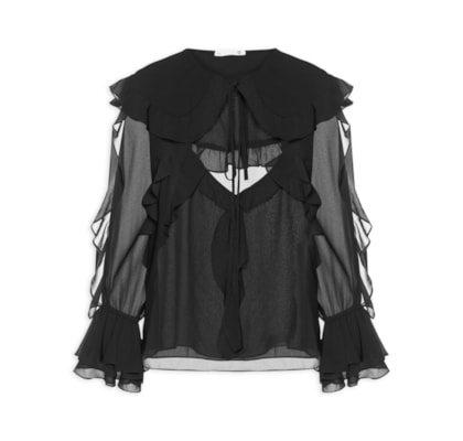 Blusa Feminina Com Babados Em Chiffon - Preto