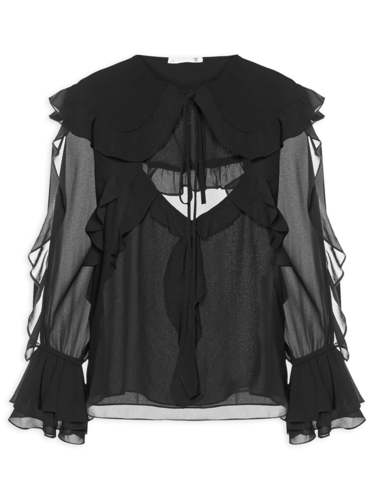 Blusa Feminina Com Babados Em Chiffon - Preto