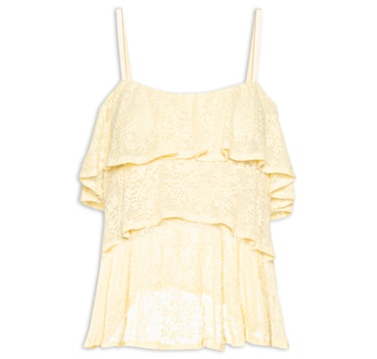 Blusa Feminina Com Babados Em Renda - Amarelo