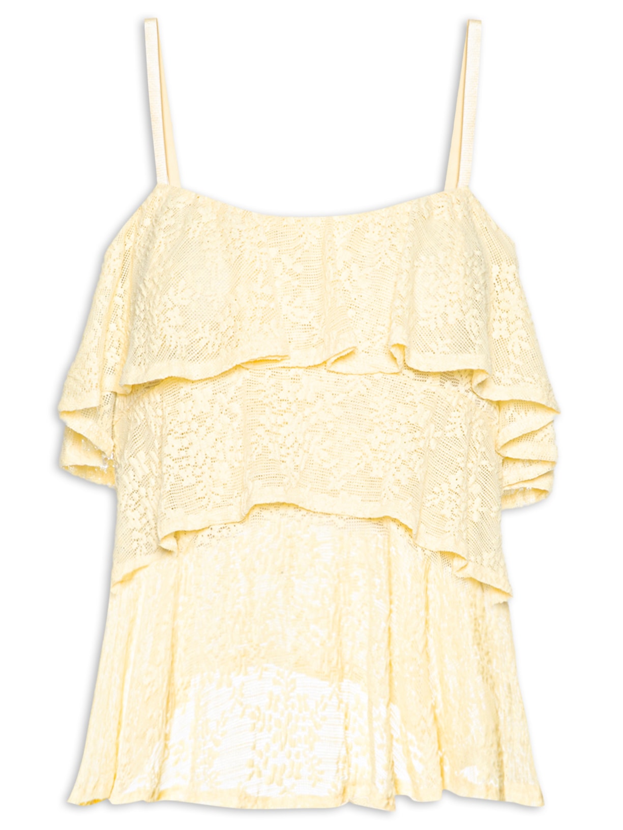 Blusa Feminina Com Babados Em Renda - Amarelo