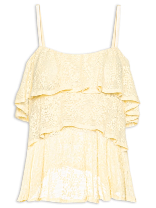 Blusa Feminina Com Babados Em Renda - Amarelo