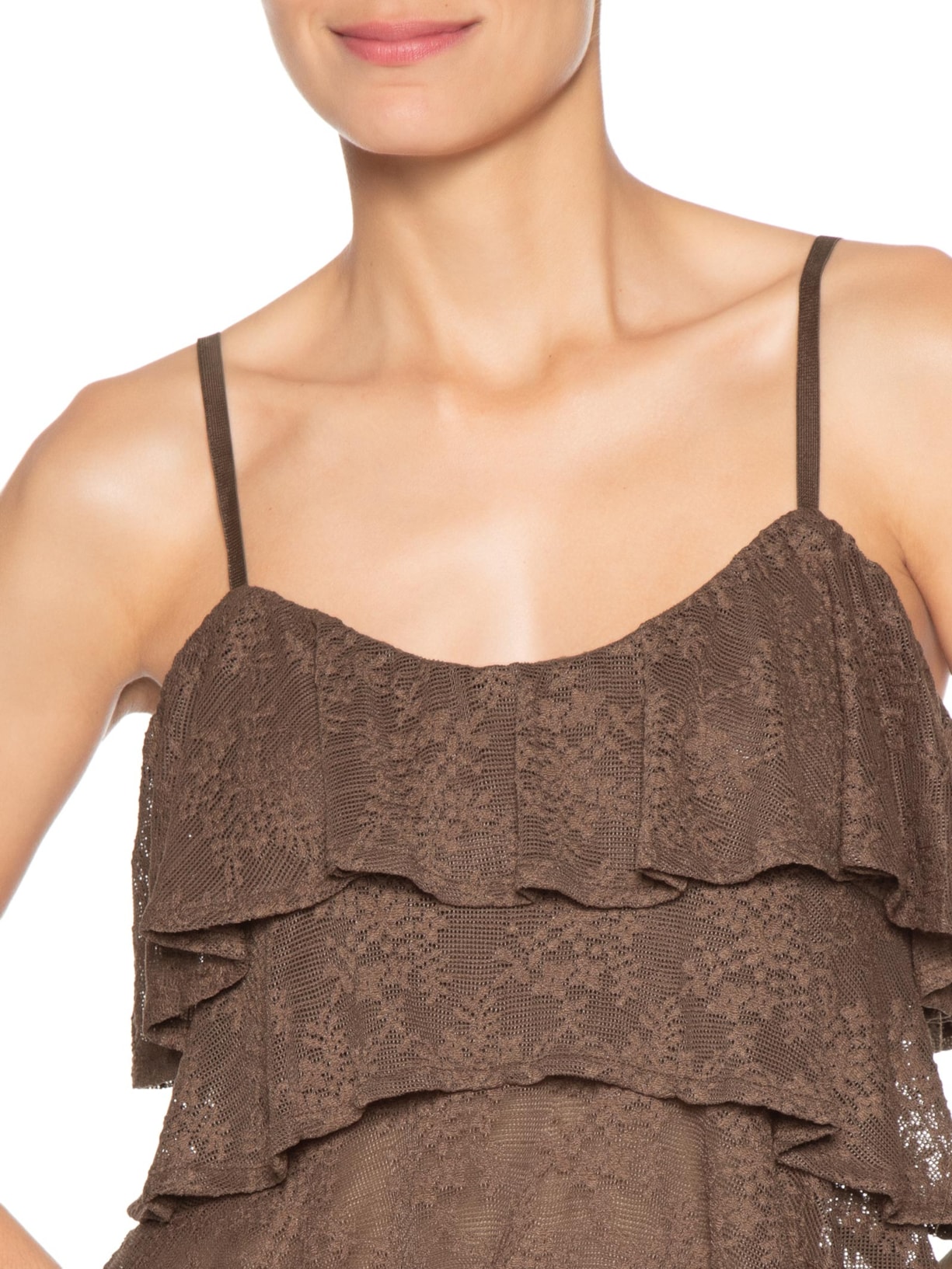 Blusa Feminina Com Babados Em Renda Marrom Market 33