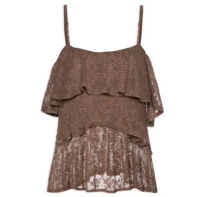 Blusa Feminina Com Babados Em Renda - Marrom