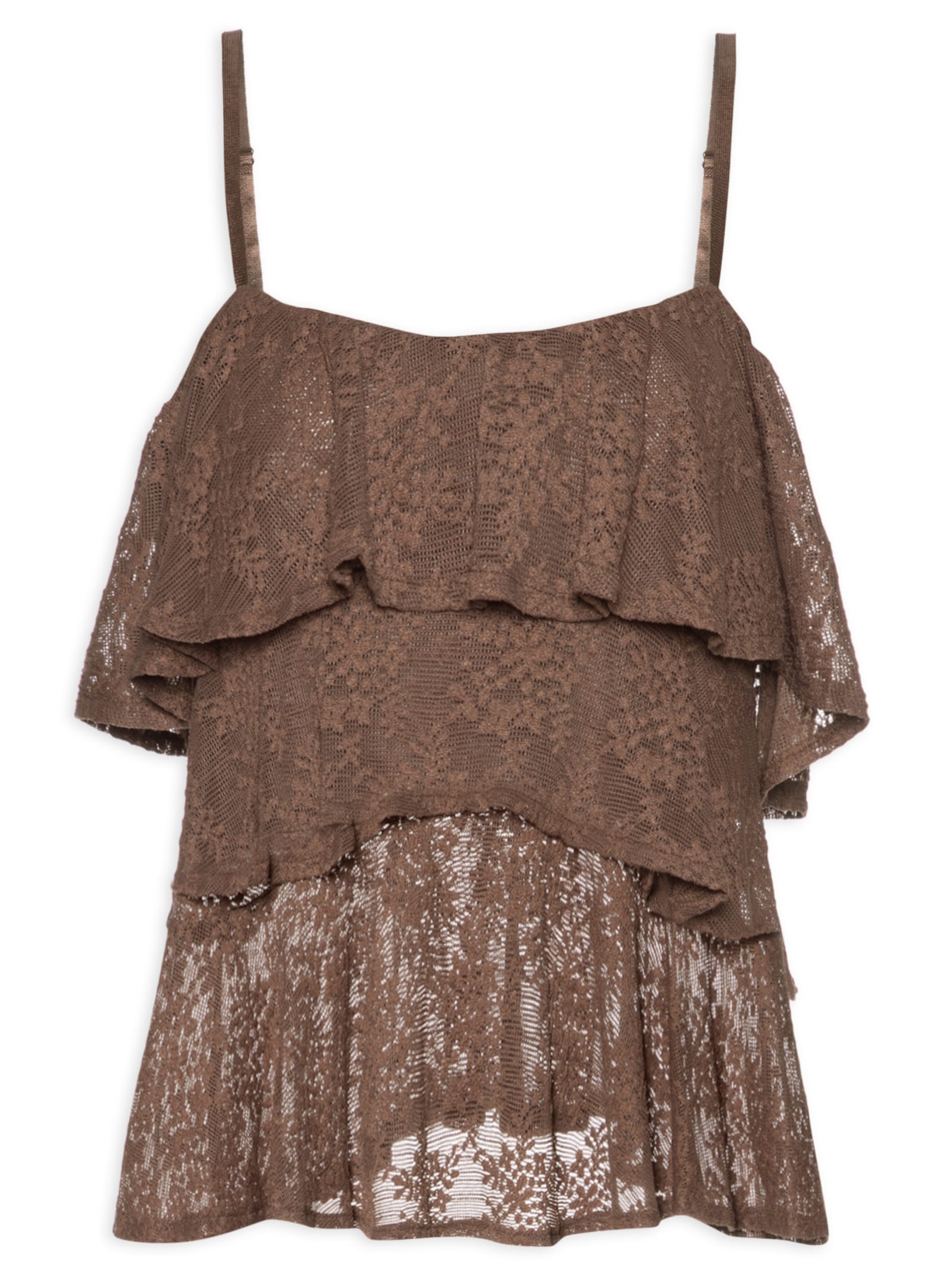 Blusa Feminina Com Babados Em Renda - Marrom