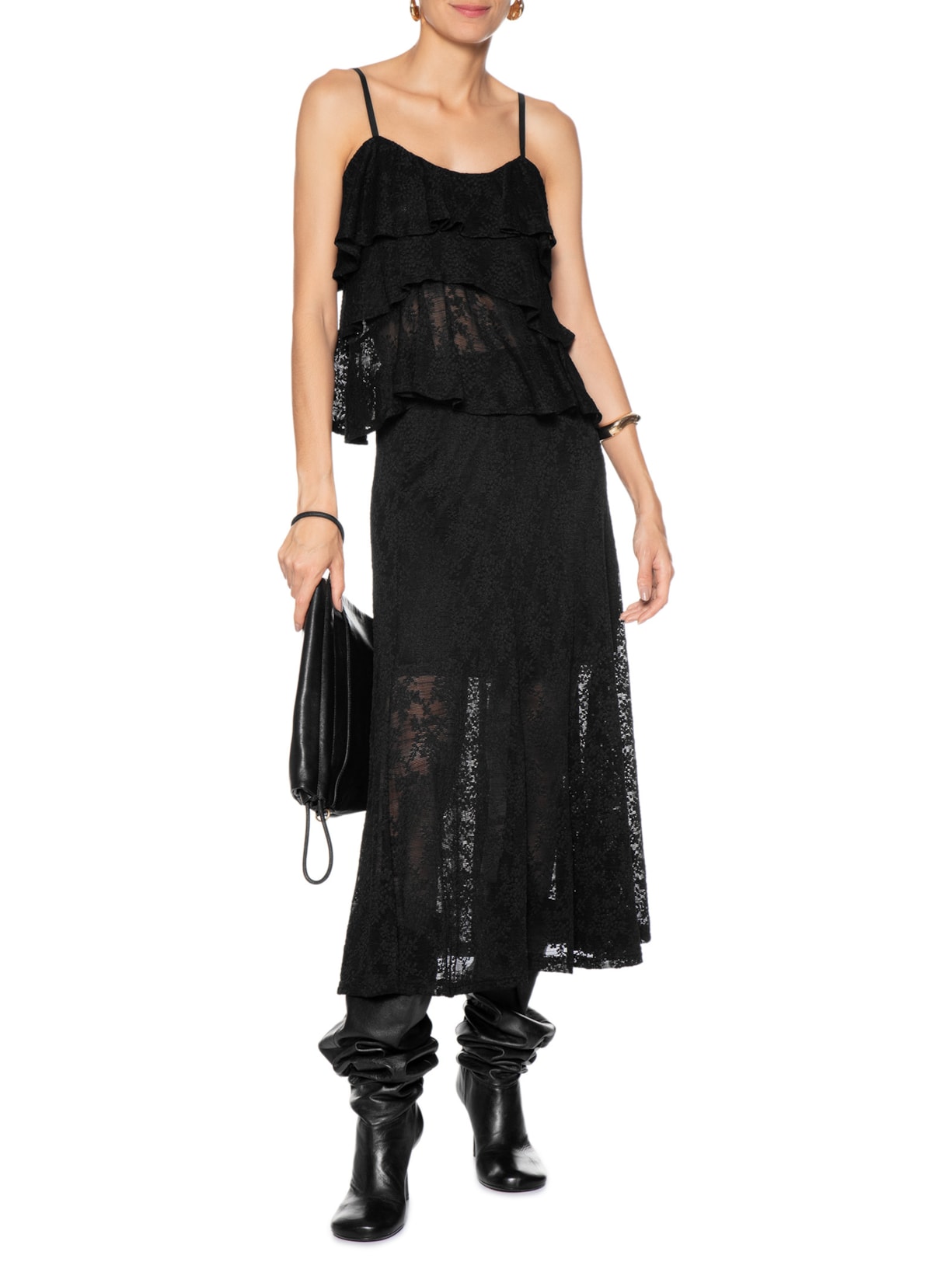 Blusa Feminina Com Babados Em Renda Preto Market 33