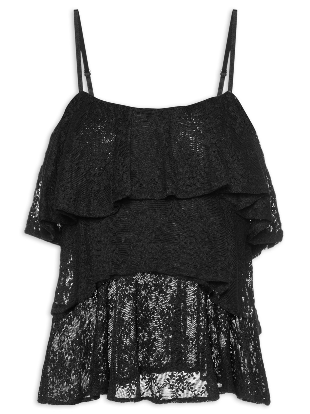 Blusa Feminina Com Babados Em Renda - Preto