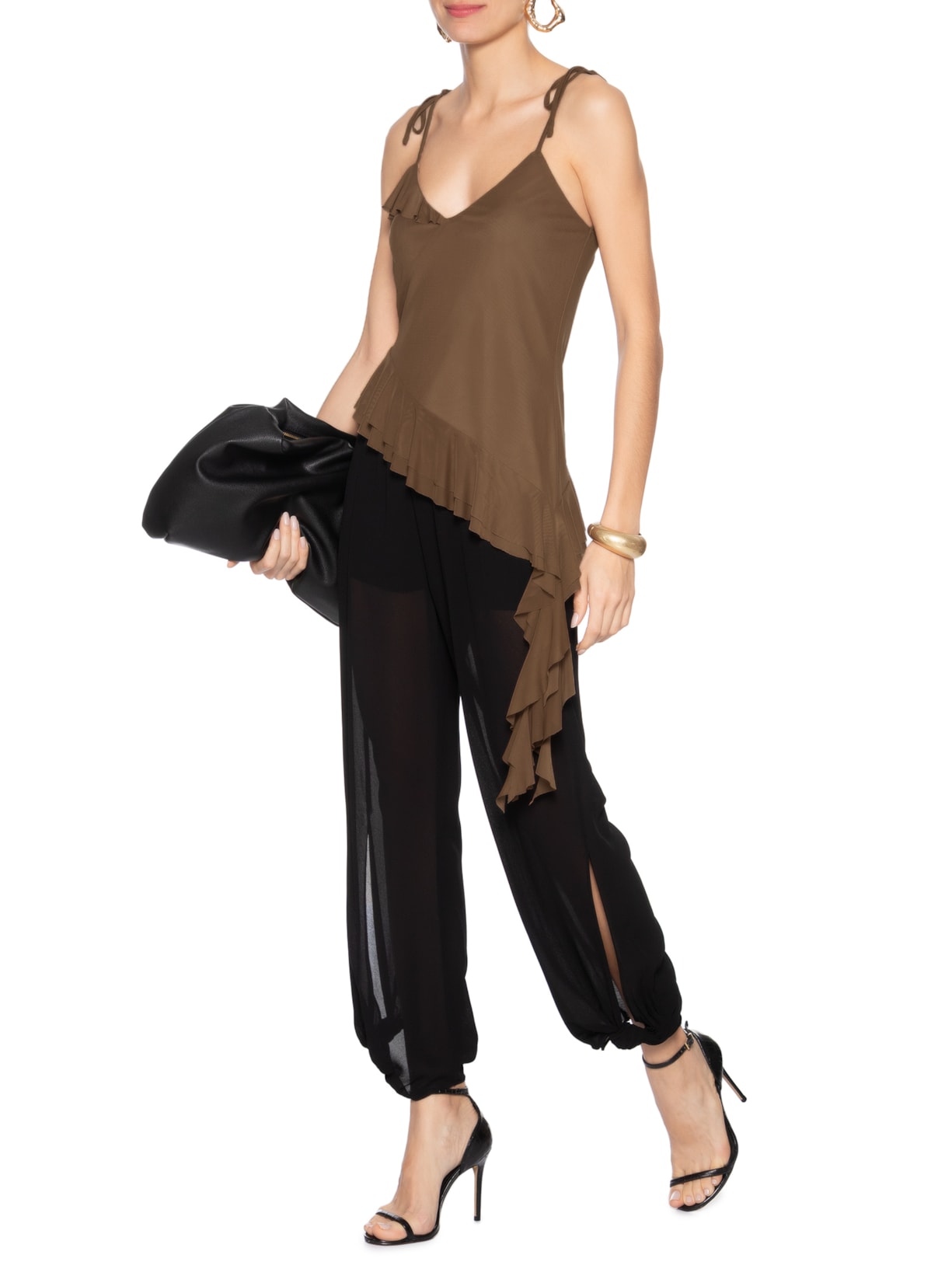 Blusa Feminina Com Babados Marrom Market 33