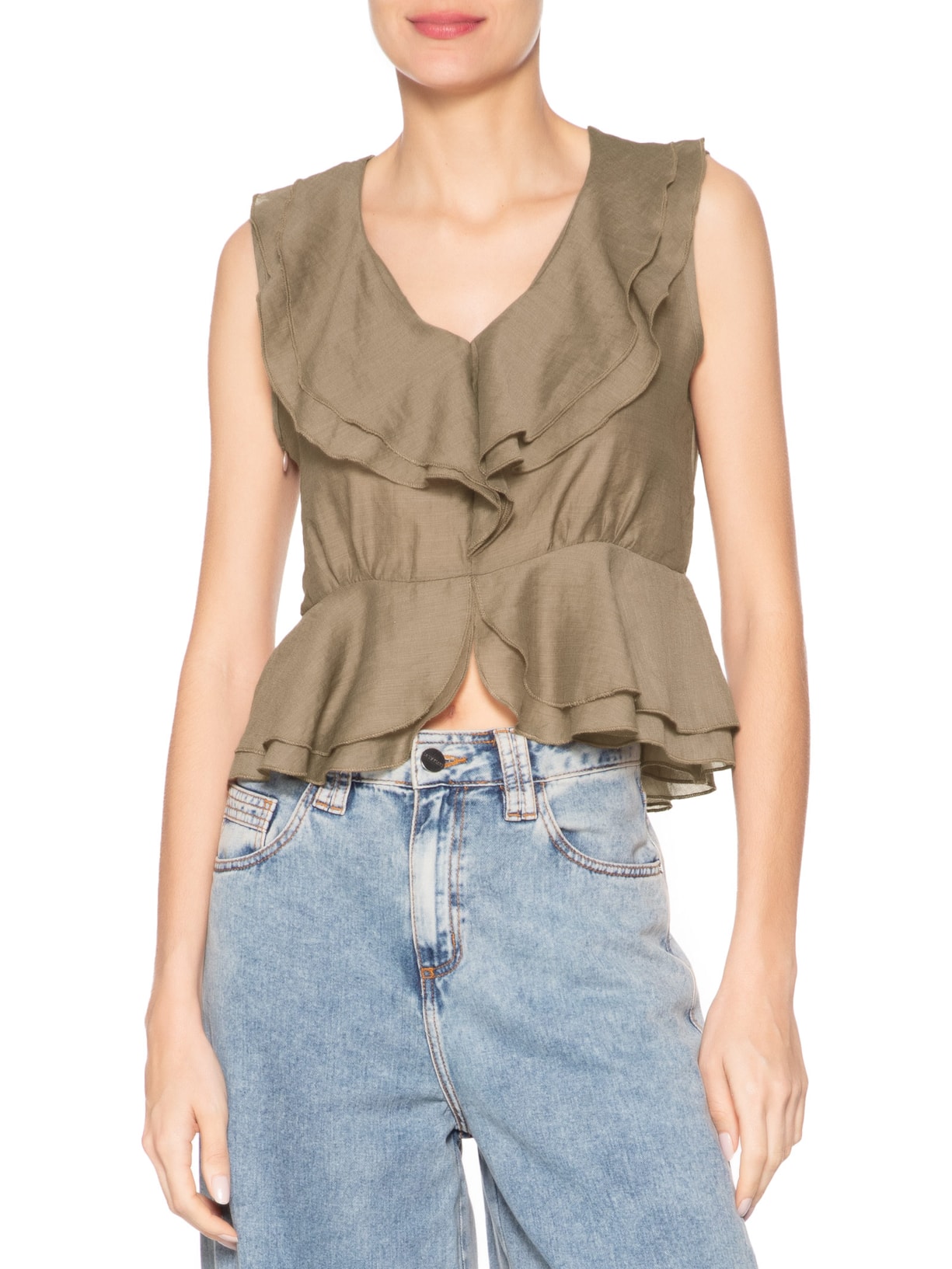 Blusa Feminina Com Babados Marrom Market 33