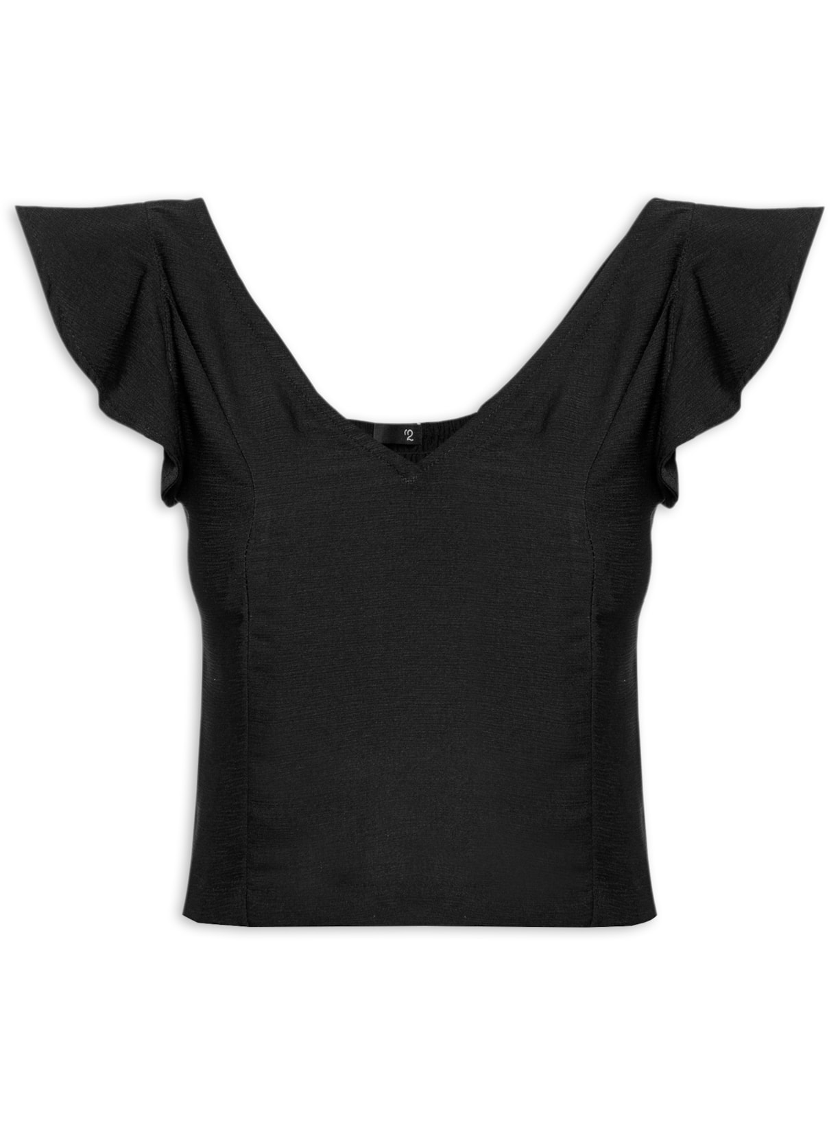 Blusa Feminina Com Babados No Ombro - Preto