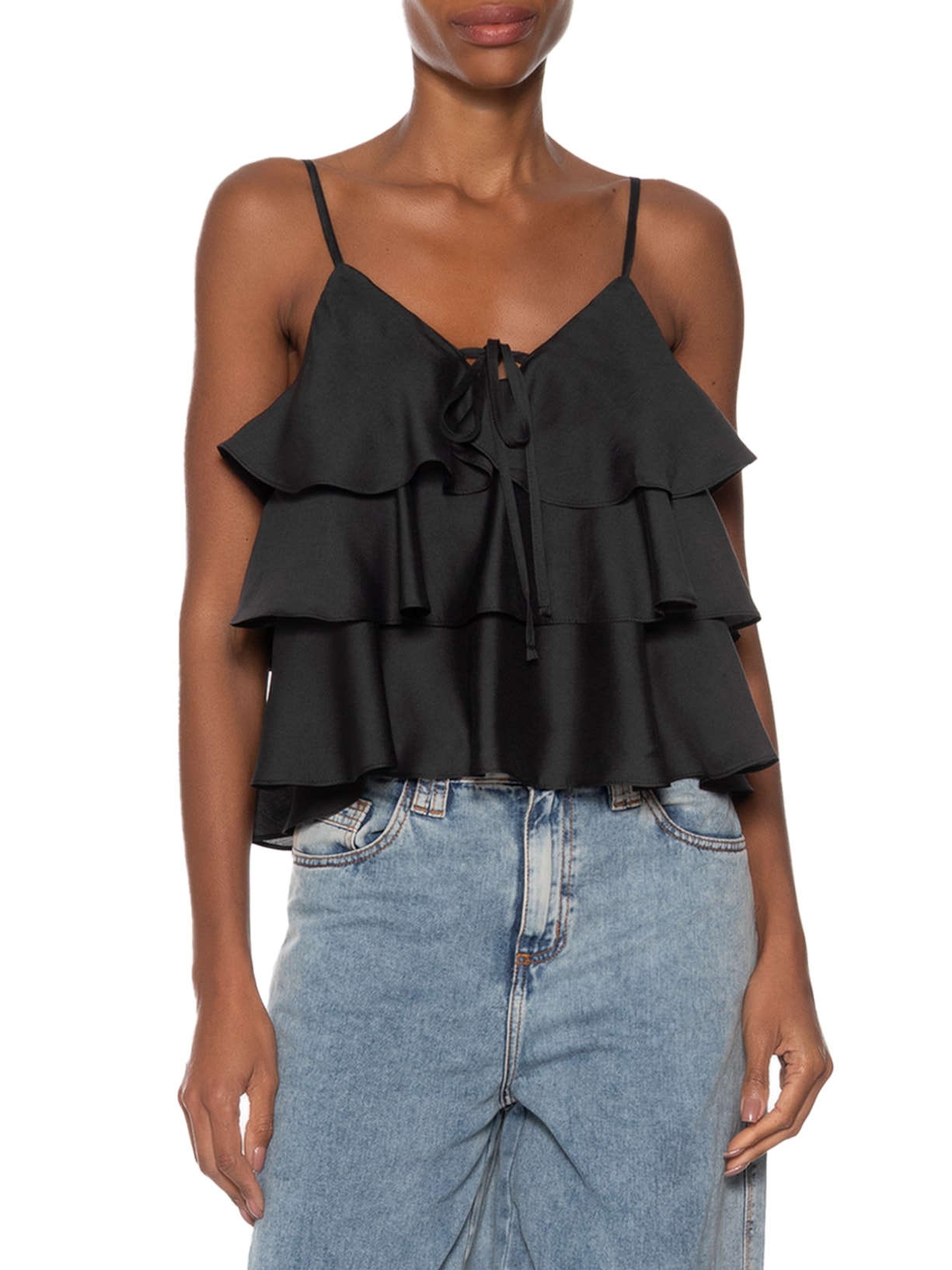 Blusa Feminina Com Babados Preto Market 33