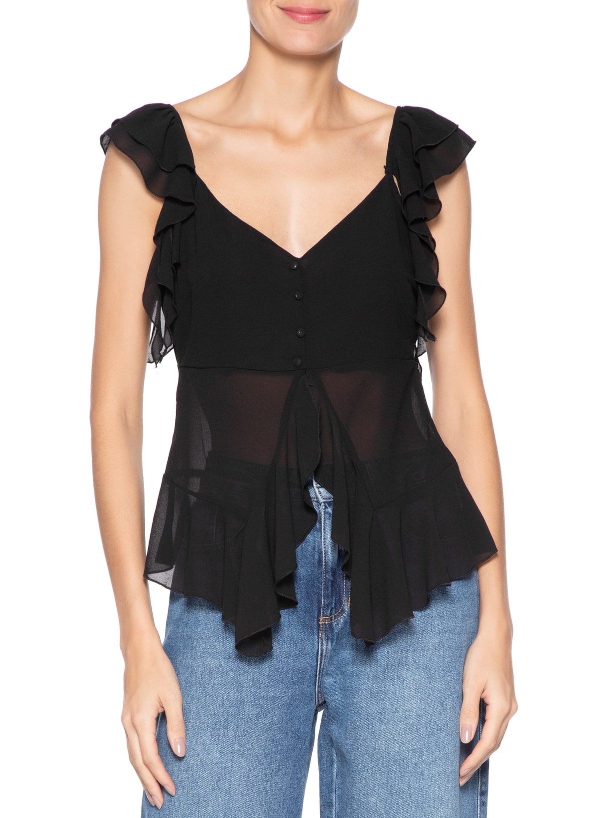 Blusa Feminina Com Babados Preto Market 33