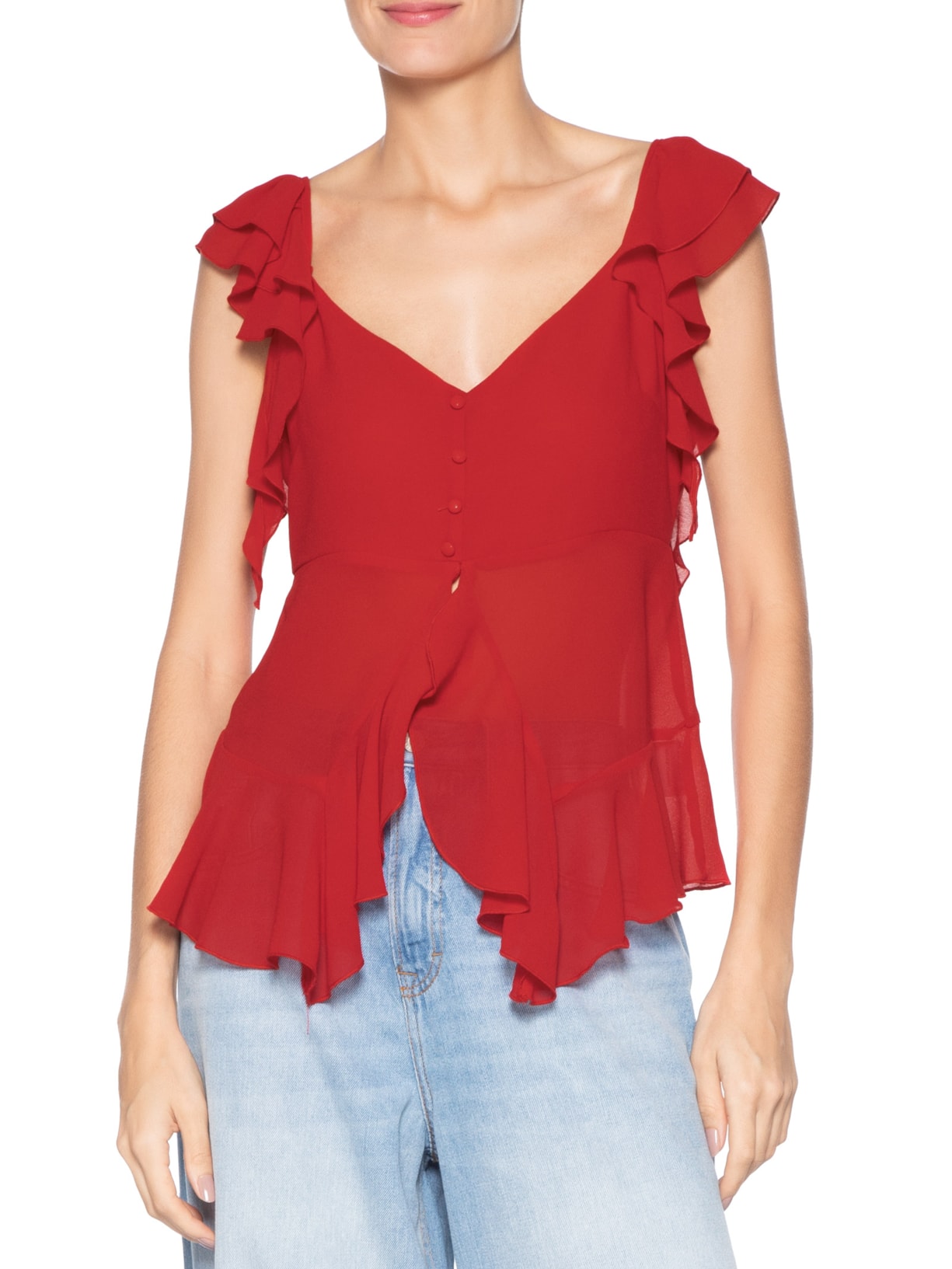 Blusa Feminina Com Babados Vermelho Market 33