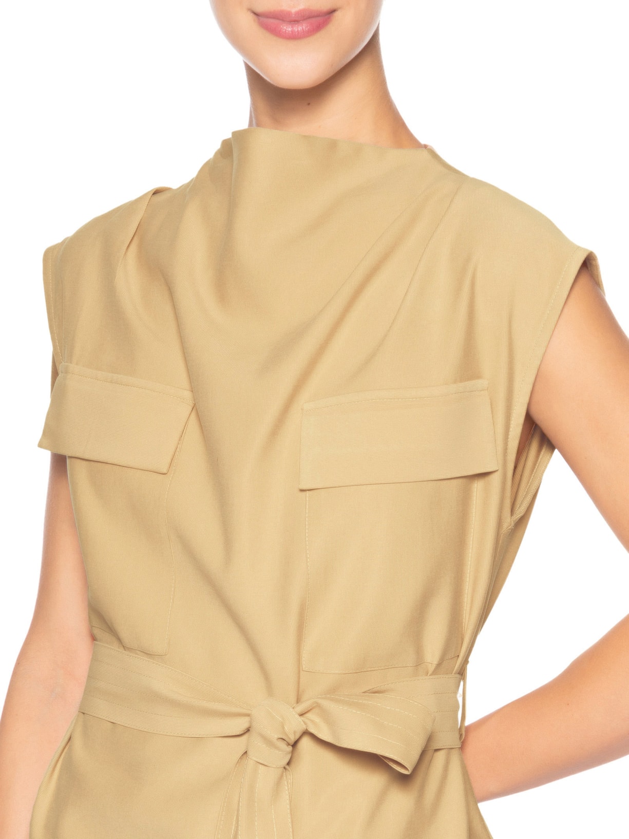 Blusa Feminina Com Bolsos Frontais E Cinto Para Amarração Bege '2Essential
