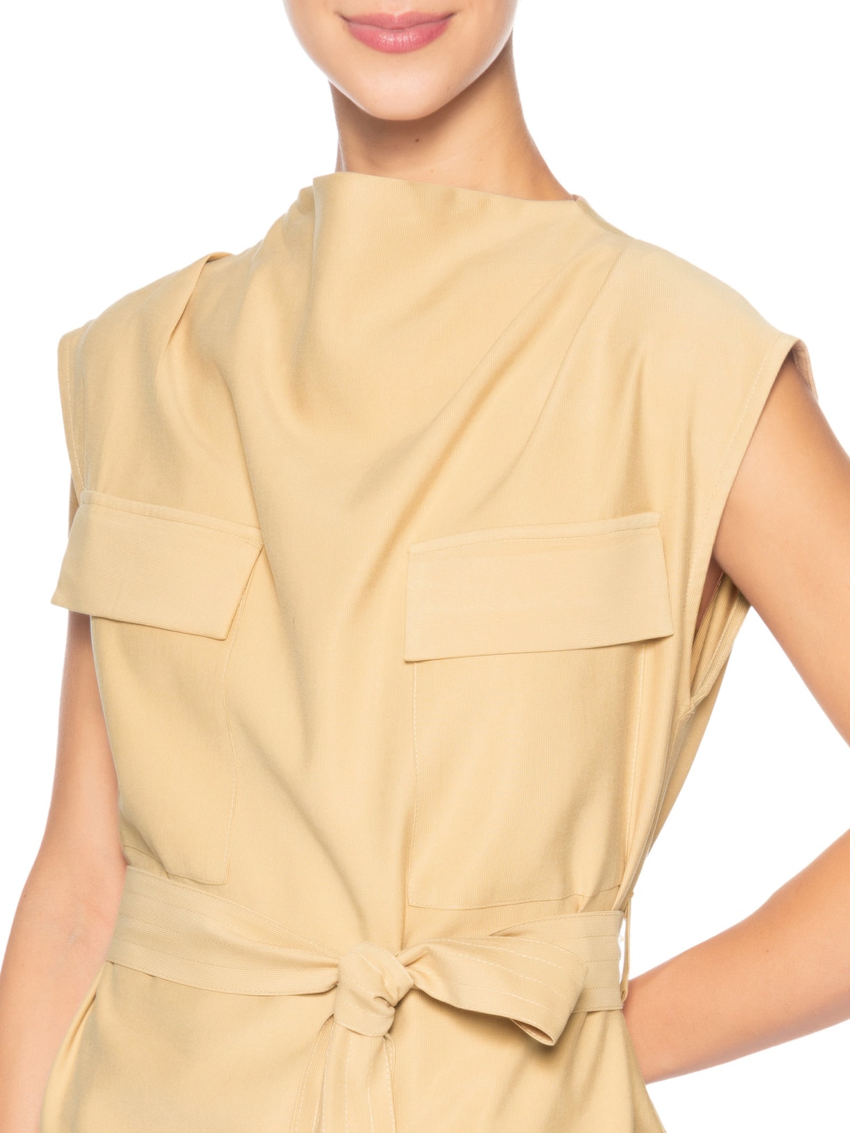 Blusa Feminina Com Bolsos Frontais E Cinto Para Amarração Bege '2Essential