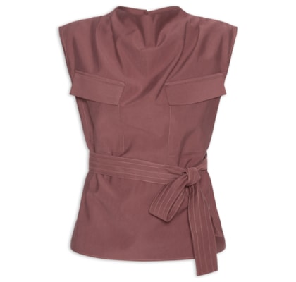 Blusa Feminina Com Bolsos Frontais E Cinto Para Amarração - Vermelho