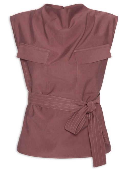 Blusa Feminina Com Bolsos Frontais E Cinto Para Amarração - Vermelho
