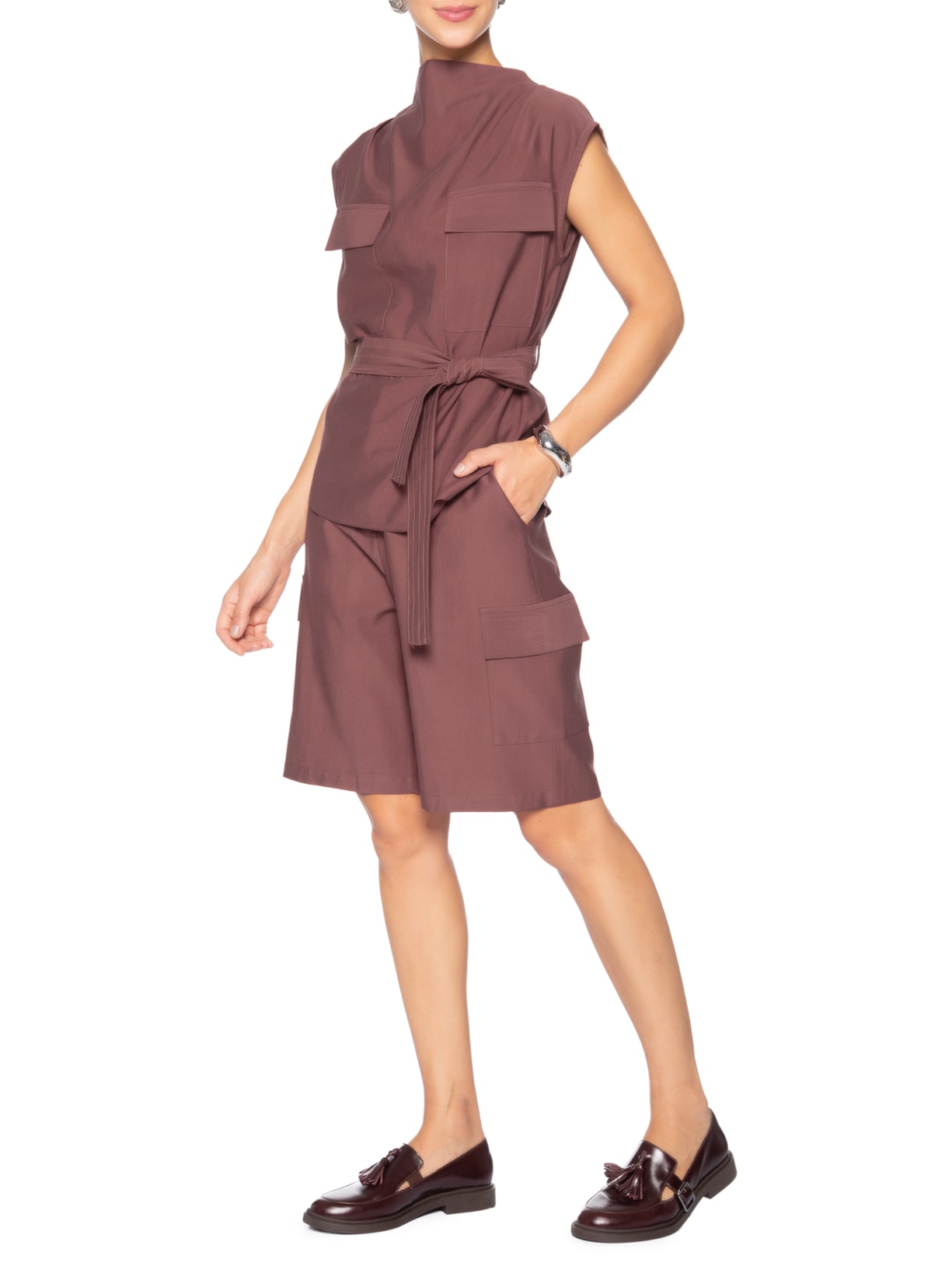 Blusa Feminina Com Bolsos Frontais E Cinto Para Amarração Vermelho '2Essential