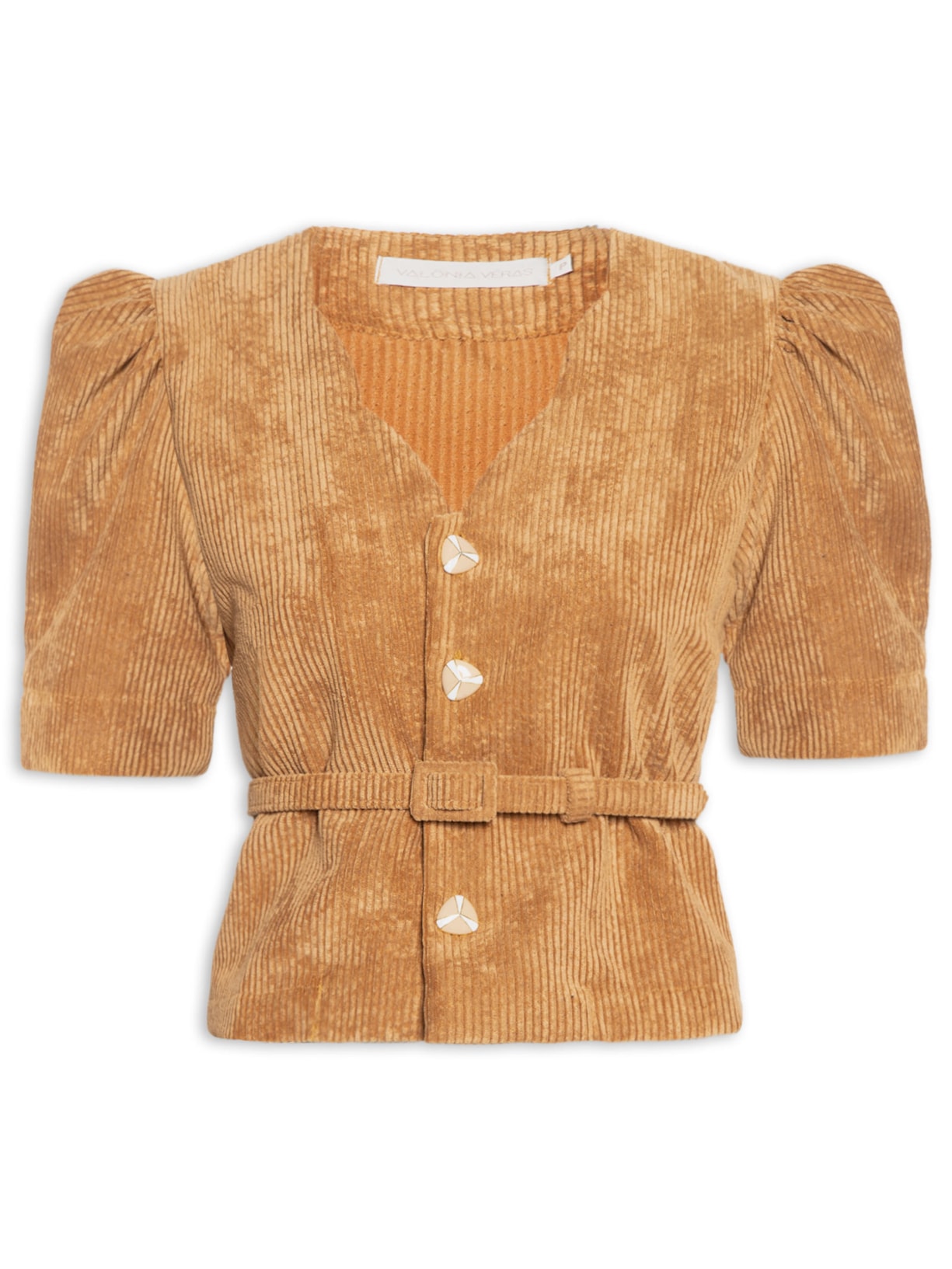 Blusa Feminina Com Cinto Veludo Festonê - Marrom