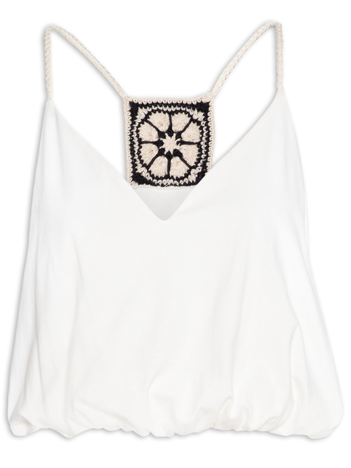 Blusa Feminina Com Crochet Costas E Alça - Off White