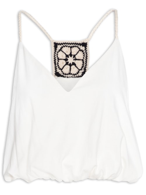 Blusa Feminina Com Crochet Costas E Alça - Off White