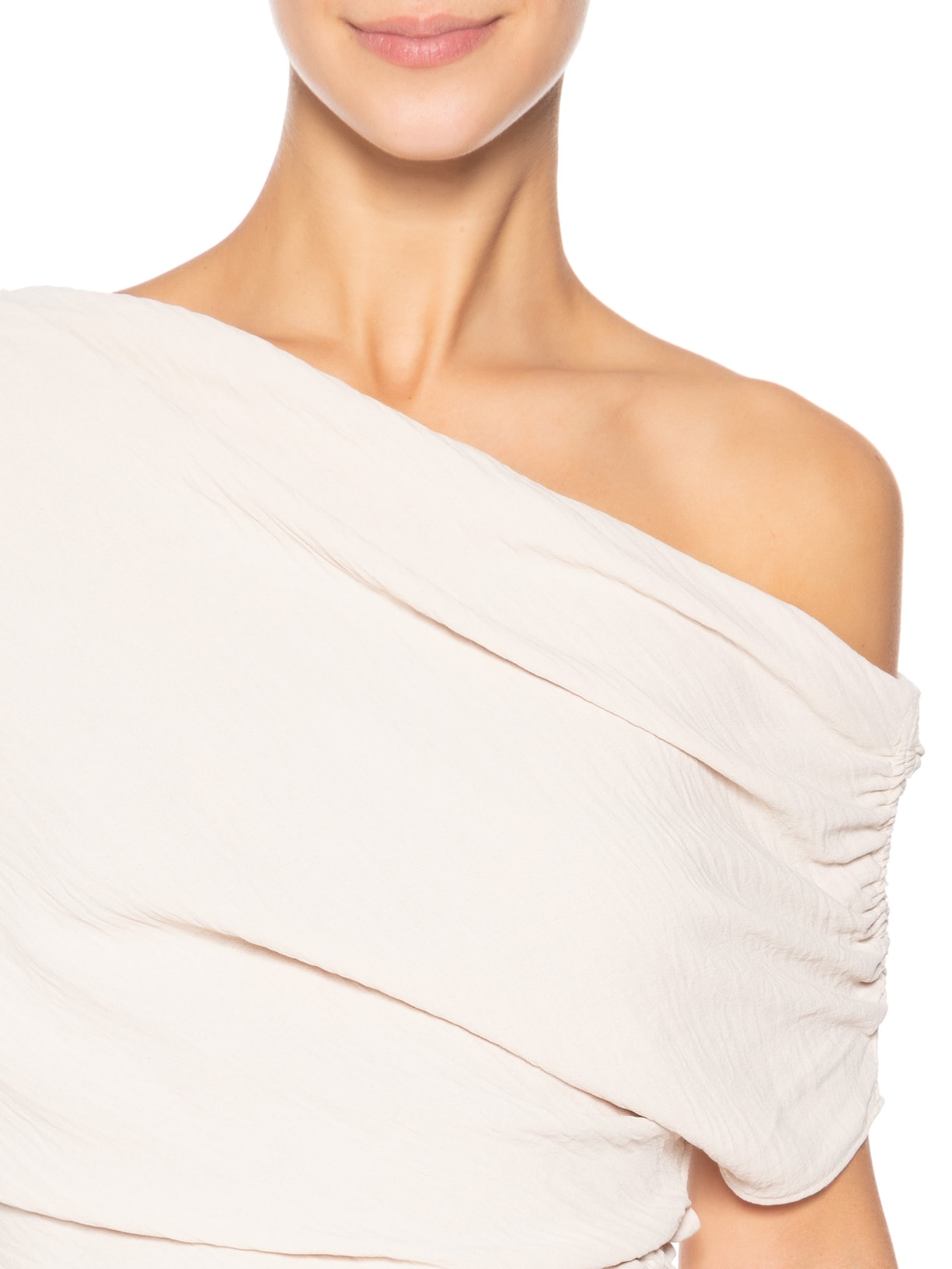 Blusa Feminina Com Decote Assimétrico E Franzidos Laterais Bege '2Essential