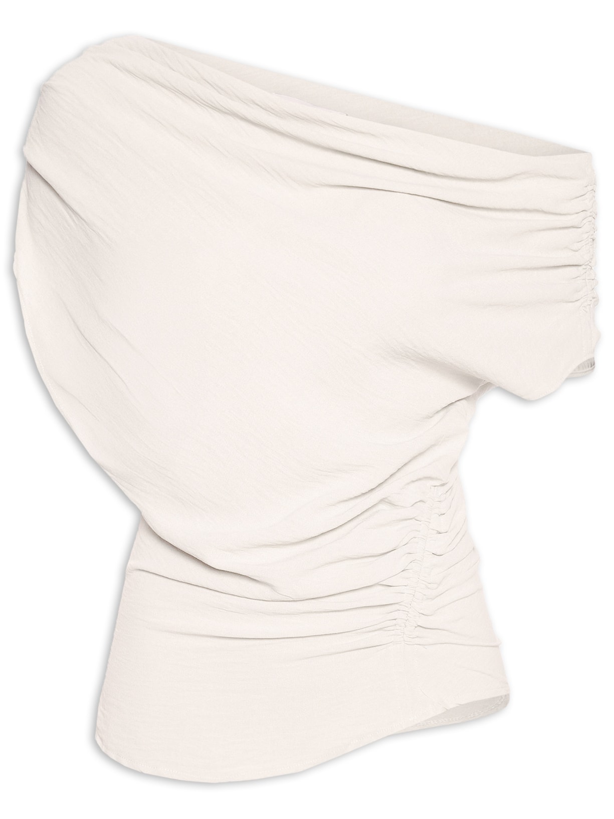 Blusa Feminina Com Decote Assimétrico E Franzidos Laterais - Bege