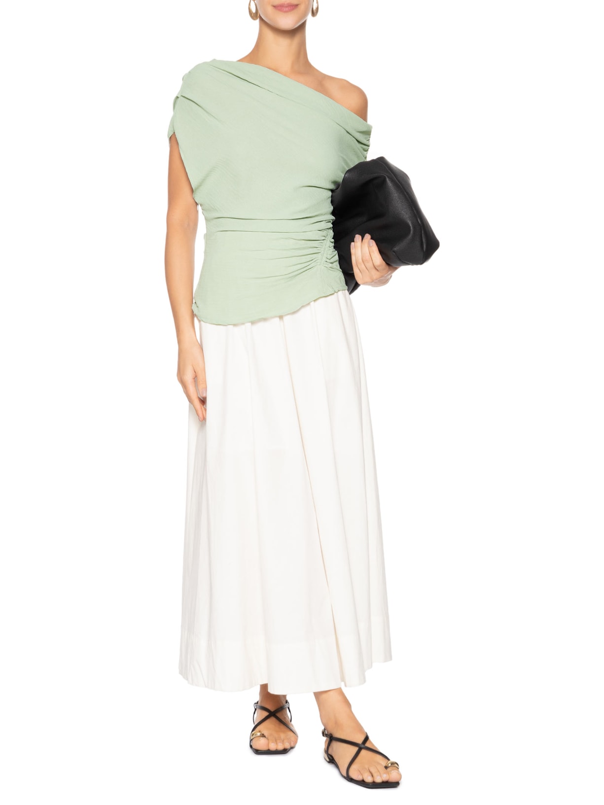 Blusa Feminina Com Decote Assimétrico E Franzidos Laterais Verde '2Essential