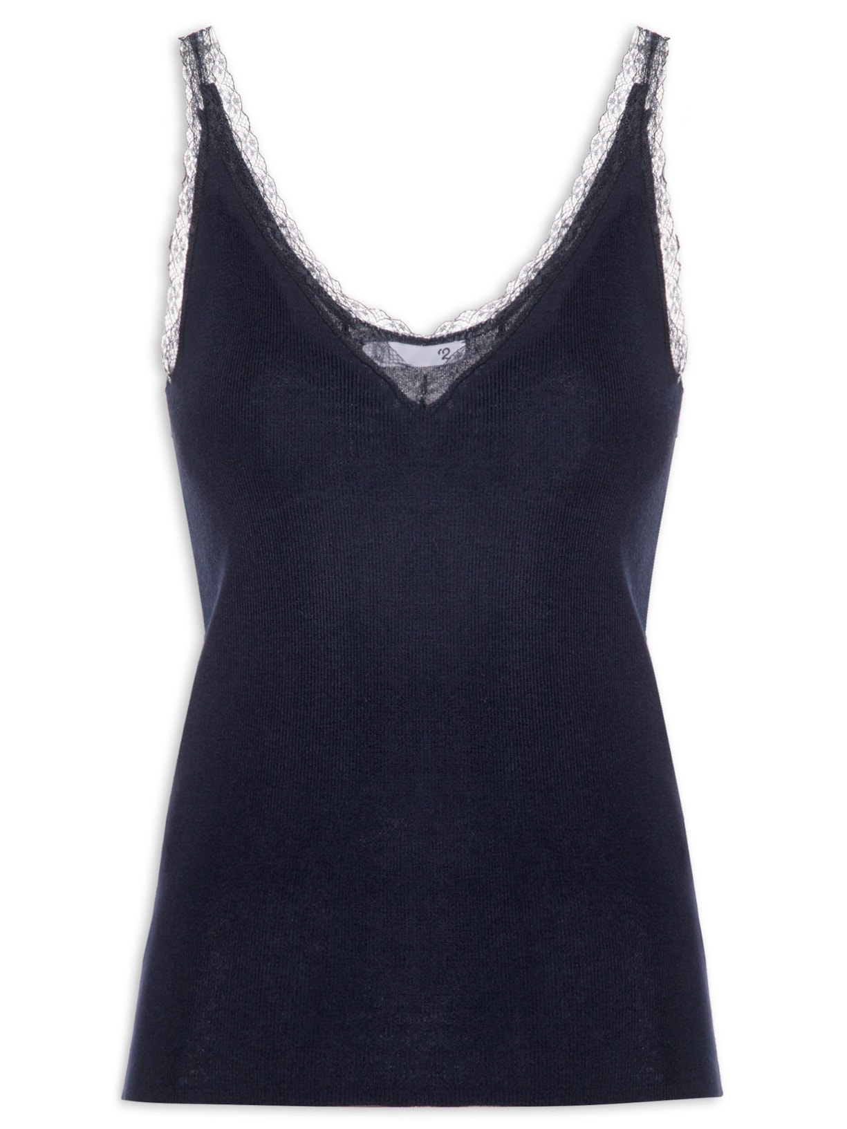 Blusa Feminina Com Detalhe Com Renda Em Tricot - Azul